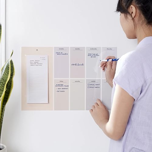 Miniatura 2 de Pizarra blanca semanal reposicionable de 18 x 12 pulgadas y bloc de notas de 4 x 9 pulgadas, diseño colorido y bloc de notas recargable, incluye 25