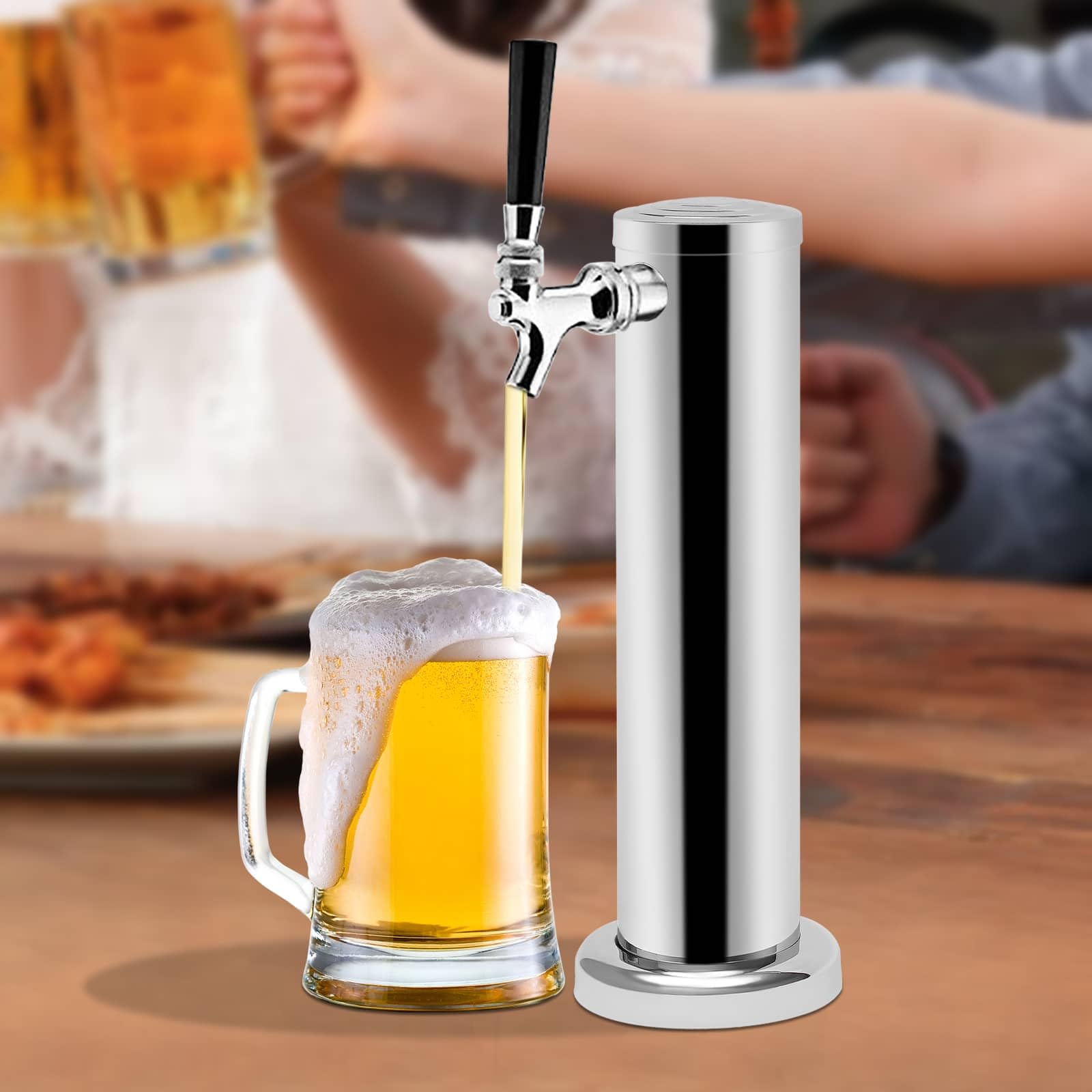 Dispensador de cerveza de acero inoxidable con grifo, columna de cerveza, dispensador de bebidas para fiestas, bares, restaurantes (plata)