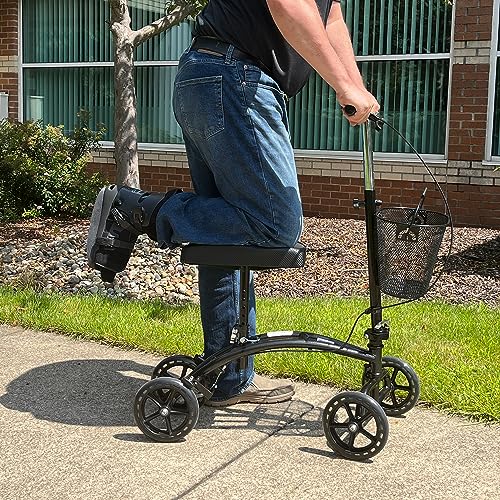 Carex Knee Walker Scooter for Injury of Foot with Comfortable Padding - Steerable Knee Scooter for Foot Injuries with Hand Brake - Crutch Alternative