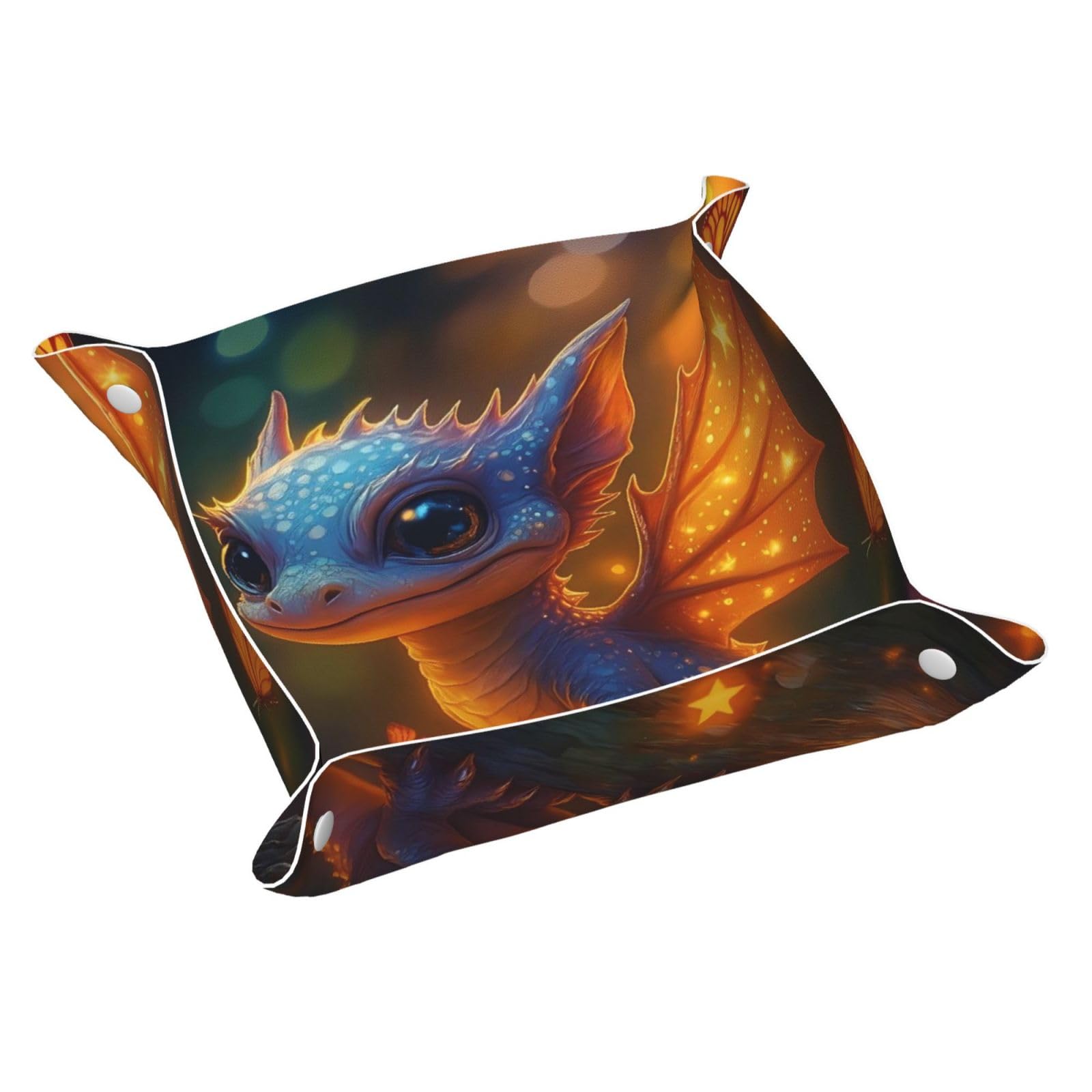 HLBSDM Glowing Dragon & Butterflies Tray Men's Leather Valet Parking Portable Entrance Trays Bedside Storage Box