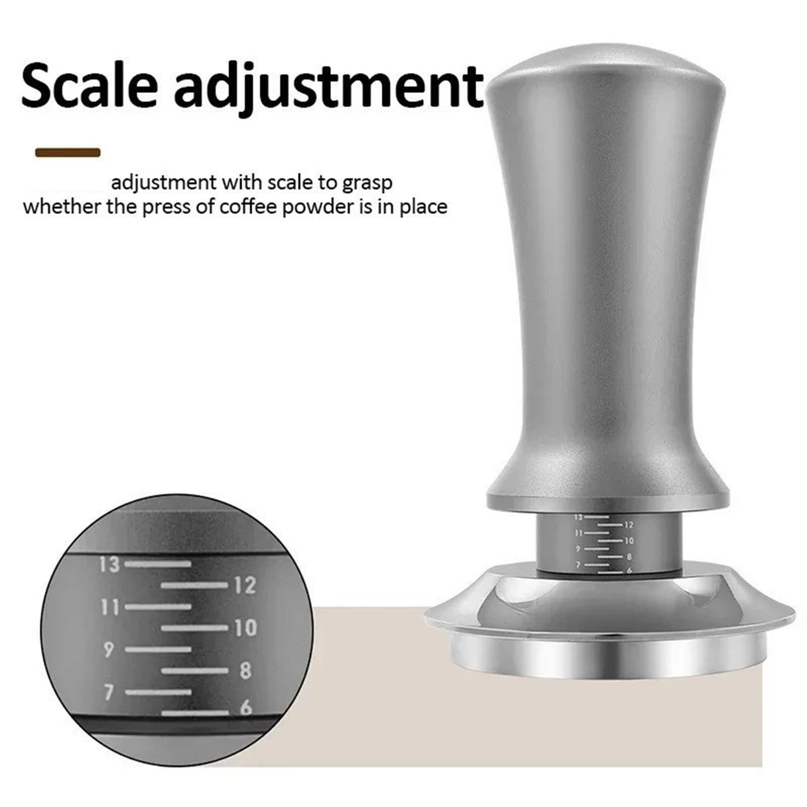 Tamper De Café 51/53 / 58 Mm Martillo De Café En Polvo De Acero Inoxidable De Presión Constante Ajustable Con Escala Accesorios Para Cafetera Espresso Tamper De Café(Thread-Silvery 51mm)