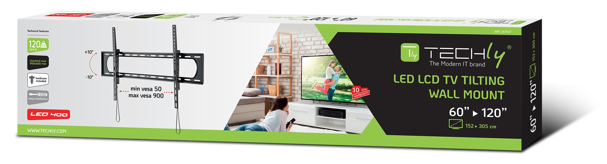 TECHLY 367027 - Soporte de pared inclinable Slim TV LED LCD 60-120" Negro