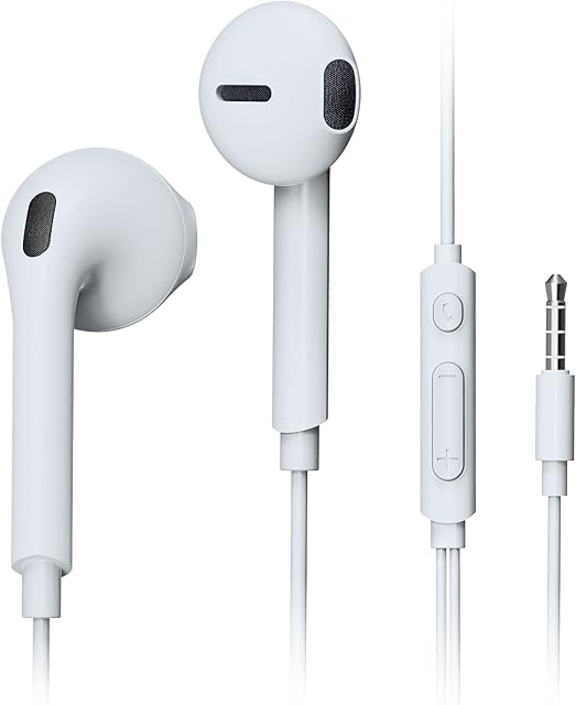 Betron Wired In Ear Headphones Earphones with Microphone Mic Volume Control 3.5mm Plug, White
