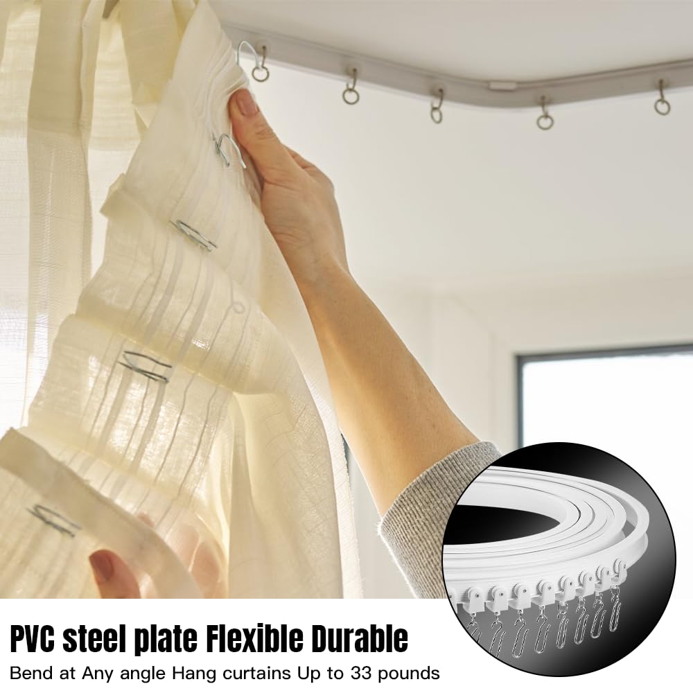 Binario Curvo per Tende a Soffitto, Pieghevole per Finestra a Golfo, PVC, Con Accessori per Doccia (3 m Bianco)