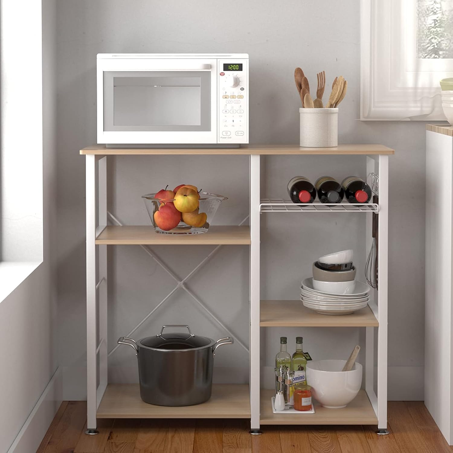 SogesPower 3-Tier Kitchen Baker's Rack Microwave Stand Storage Rack,Kitchen Utility Storage Shelf Organizer,Multifunctional Storage Shelf is Suitable for Kitchen, Living Room and Corridor（White）