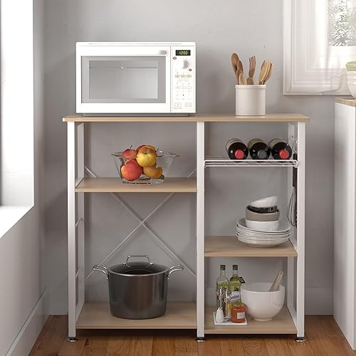 Miniatura 5 de SogesPower Estante de almacenamiento de 3 niveles para cocina, soporte para microondas, organizador de almacenamiento de utilidad, estante de