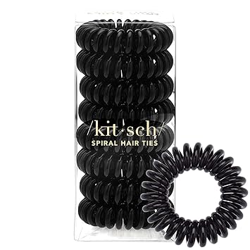 Black: Kitsch Spiral Hair Ties, Coil Hair Ties, Phone Cord Hair Ties, Hair Coils - 8Pcs, Black