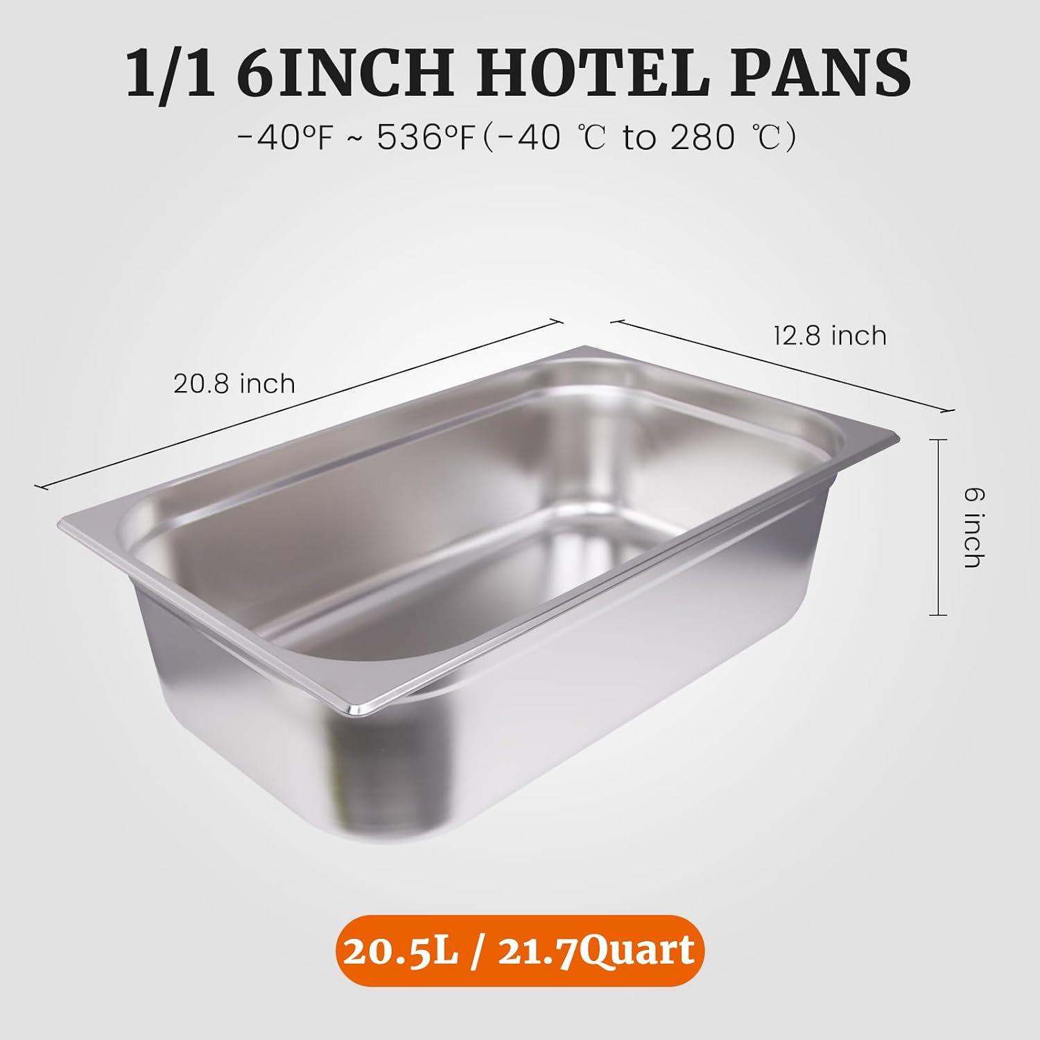 Hakka 1/1 Full Size Hotel Pans 6inch Deep Stainless Steel Steam Table Pans 6Pack Commercial Gastronorm Catering Food containers for Restaurant, Hotel, Buffet,Party