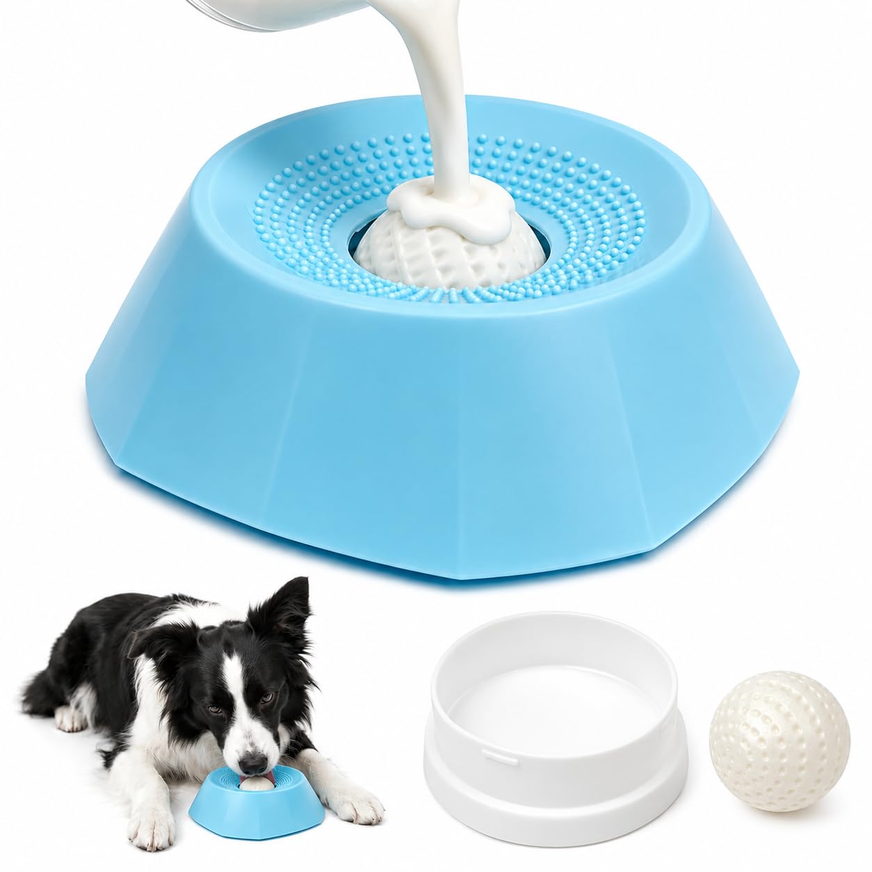 Licking Bowl with Ball Slow Feeder Bowl for Dogs Blue