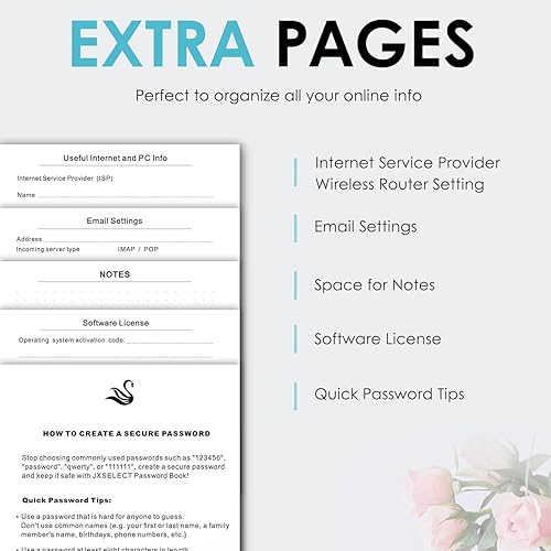 Miniatura 6 de Libreta de contraseñas con separadores alfabéticos, tapa dura, para el inicio de sesión en sitios web de Internet, organizador de 5.2 x 7.6pulgadas
