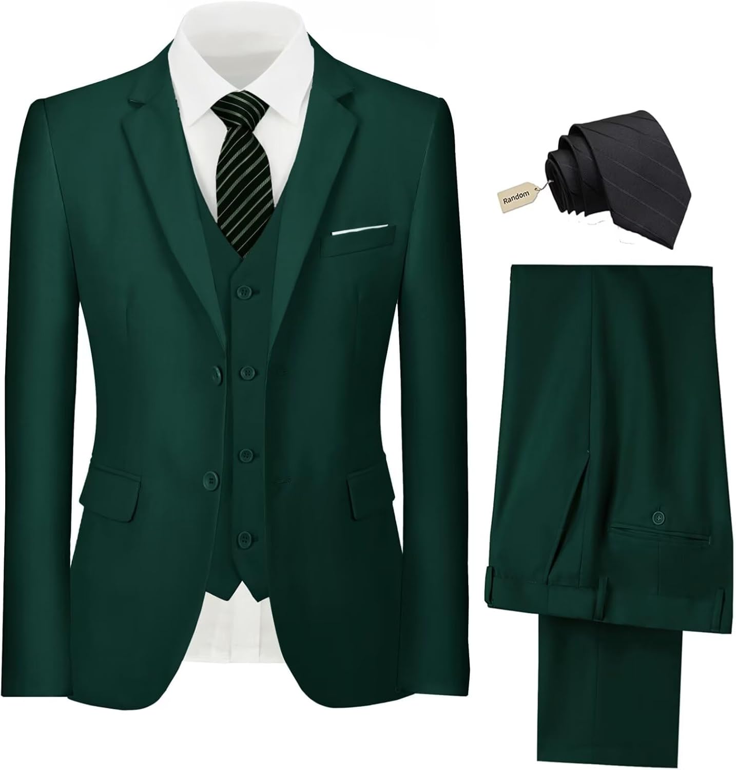Mens Suit 3 Piece Set Slim Fit Wedding Groomsmen Suit for Men Two Buttons Suits Set Solid Jacket Vest Pants with Tie
