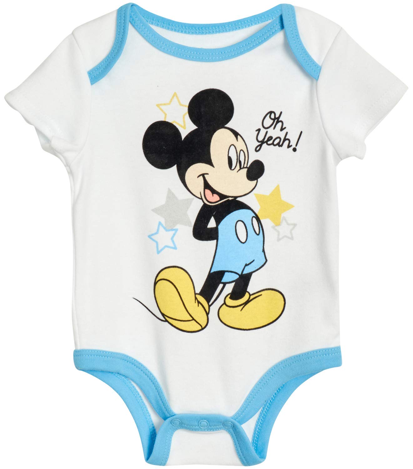 Disney Baby Boy's Mickey Mouse Bodysuit Set - 4 Piece Onesie Romper, Sweatpants, Cap, and Booties Set, Mickey Mouse Light Blue, Size 3-6 Months
