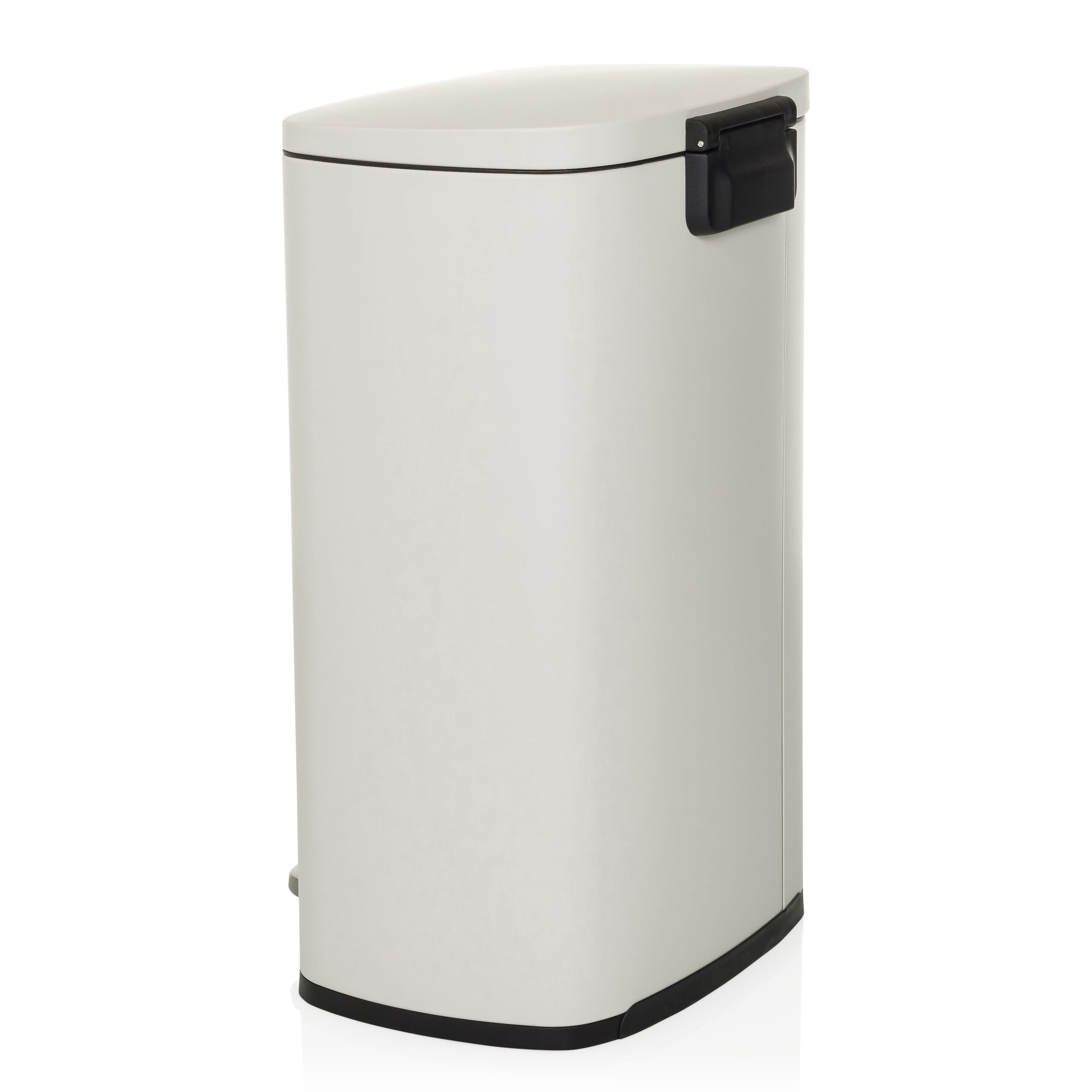hjh OFFICE Cubo de basura 50L, cubo de pedal con tapa, cierre suave CLEAN XV cubo de basura de acero con cubo interior, para cocina, oficina, beige, 64x30x42,5 cm