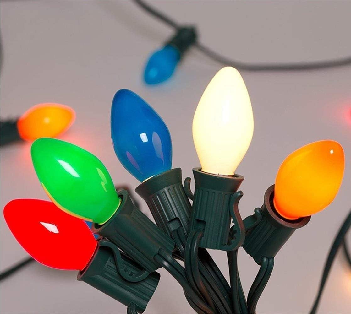 C7 Multicolor Christmas Lights Outdoor, 25Ft Vintage Christmas String Lights with 27 Ceramic Colorful Bulbs, Outdoor Christmas Decorations Lights for Xmas Tree Holiday Party Patio Backyard Roofline