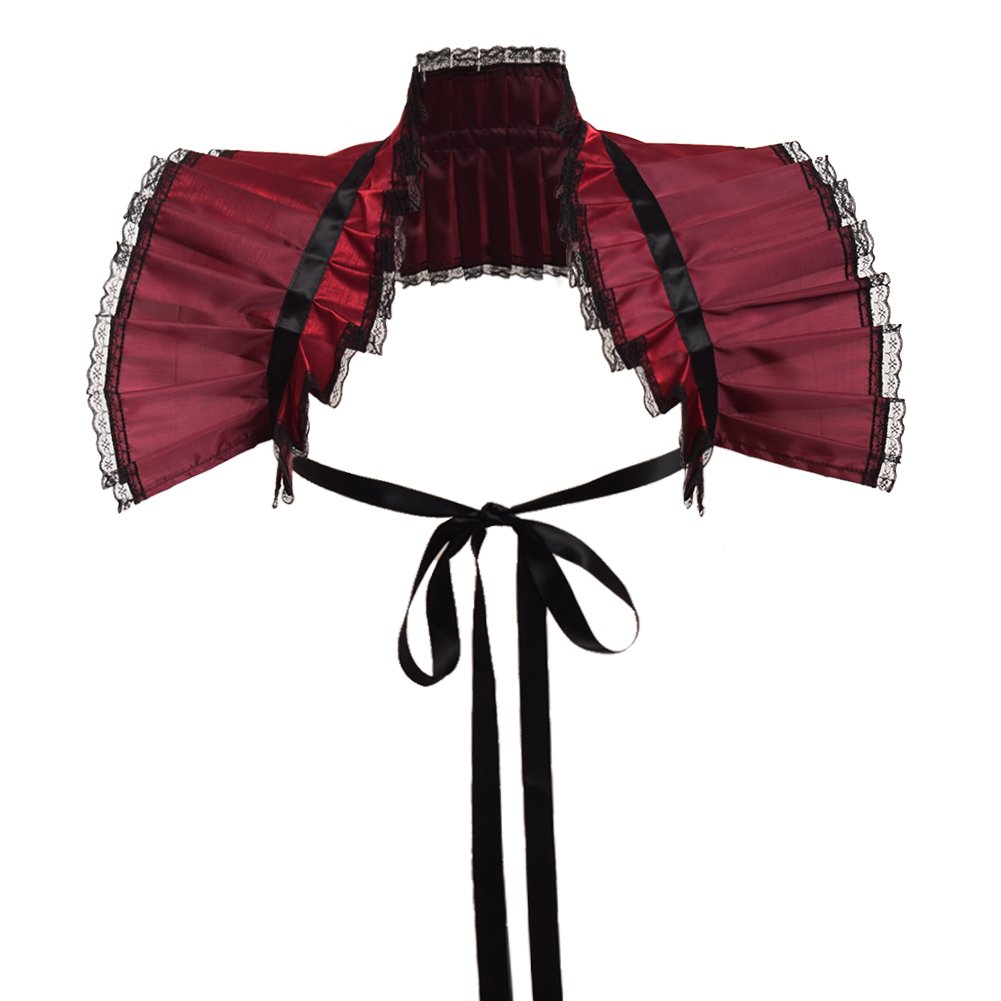 Graceart Women's Wine Red Victorian Ruffle Neck Bolero Collar (Wine Red)