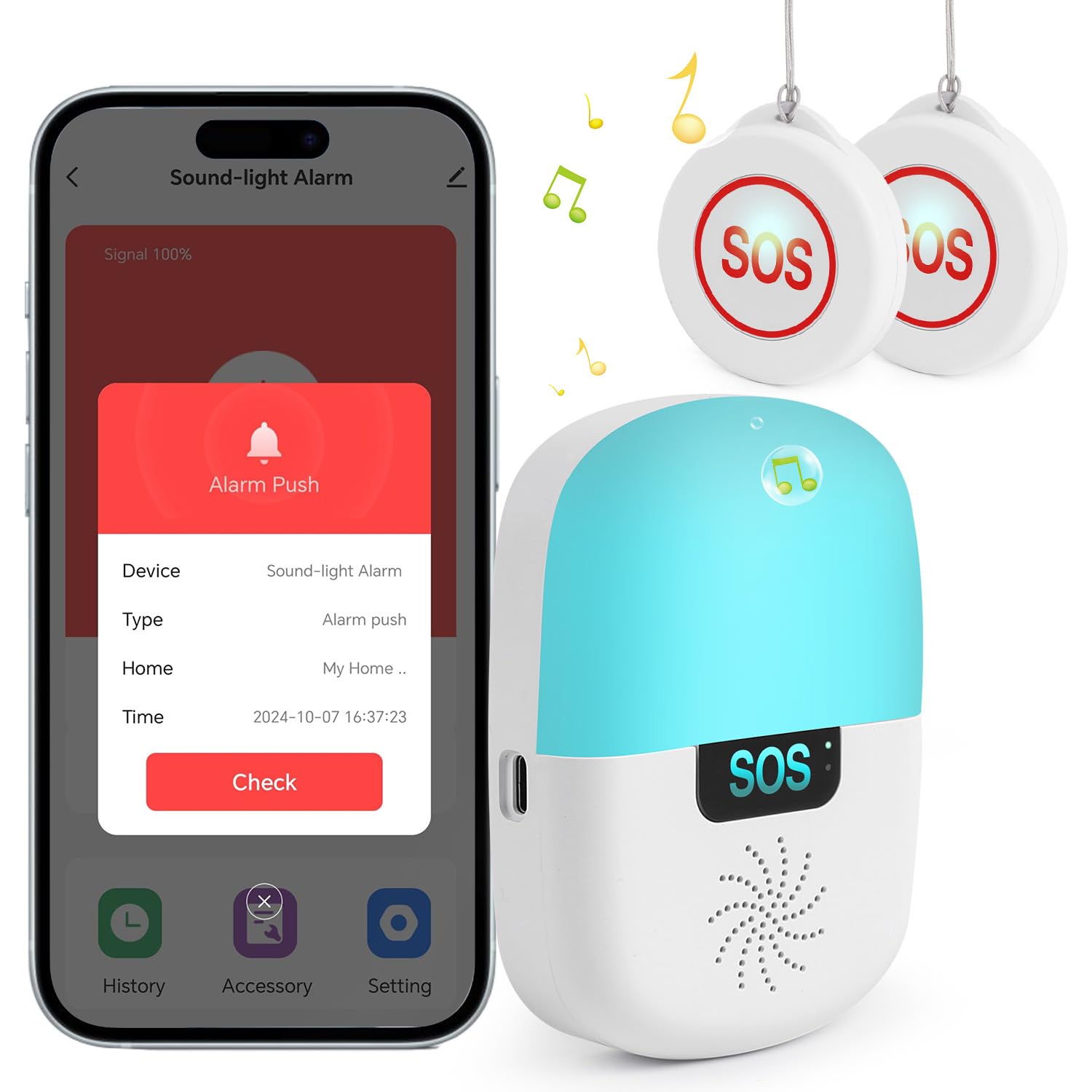 Shinmax Alarme Personnes âgées WiFi Smart SOS Alarme de Bouton d'appel sans Fil Téléavertisseur pour Personnes âgées Malades Handicapées Enfants Maison Alerte (1 Récepteur + 2 Émetteurs SOS)