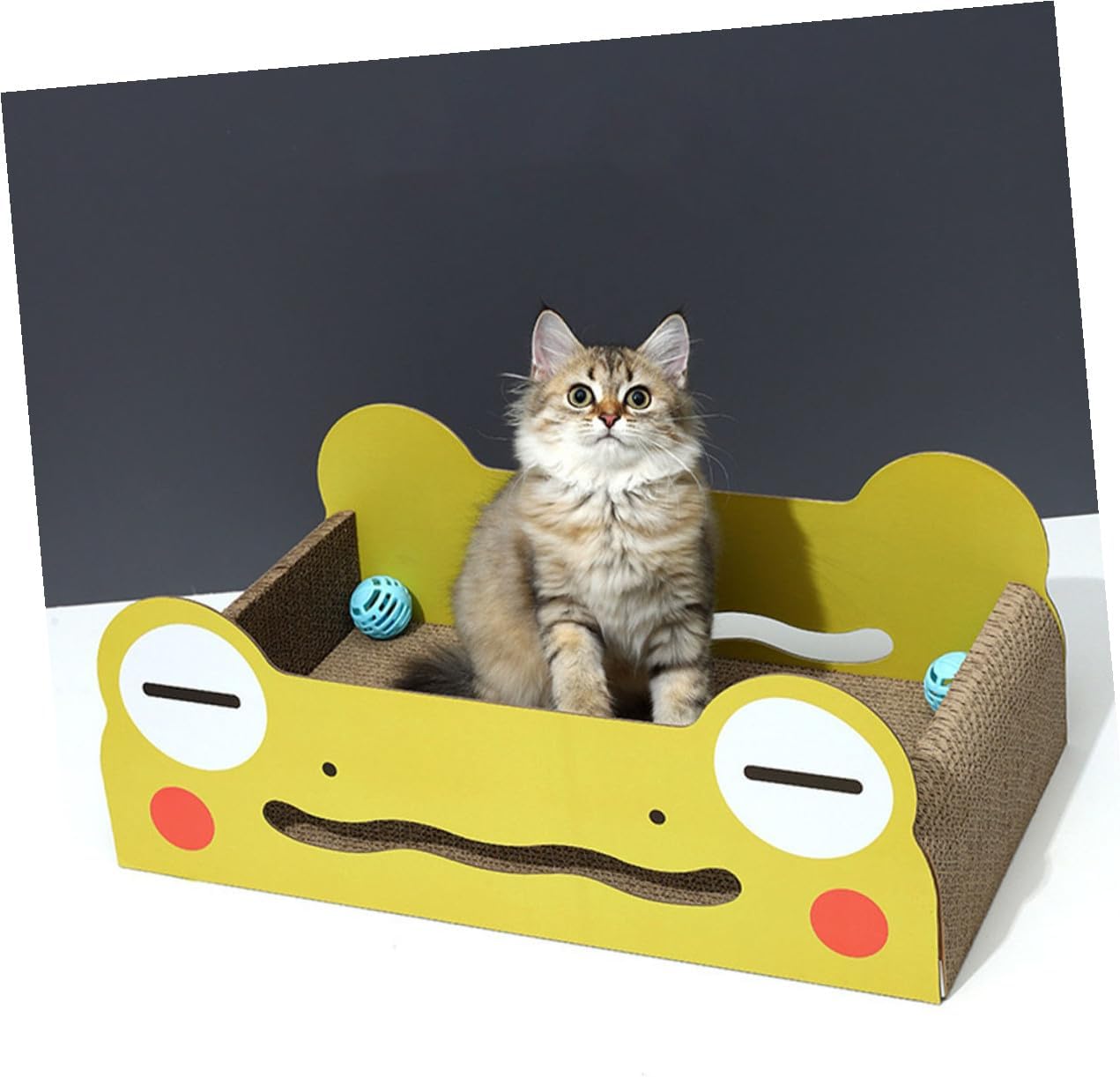YARNOW Cartoon Big-Eyed Frog Cat Scratcher Pad with Large Space Corrugated Cardboard Cat House Small Size Pet Pad