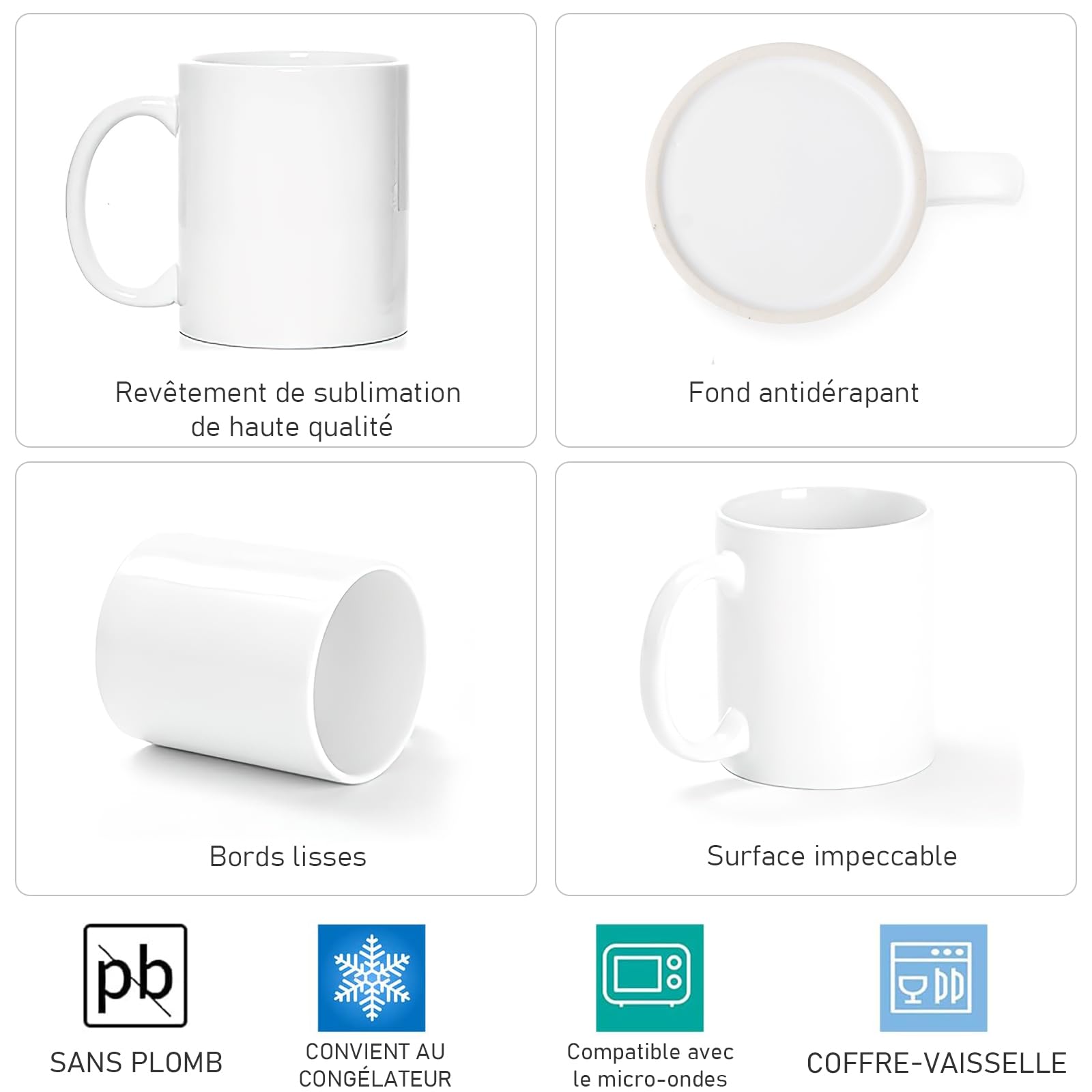 Lot de 12 Mugs Blancs pour Sublimation, 443 ml/15 oz