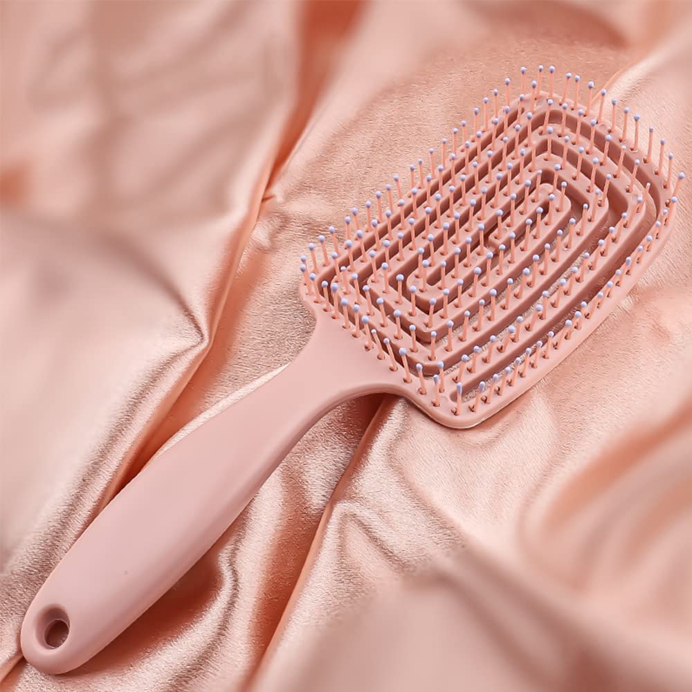 Cepillo para desenredar el cabello, curvado y ventilado para un secado más rápido, peinar el cabello grueso, rizado o fino, cepillo de ventilación profesional para mujeres, hombres o niños (oro rosa)
