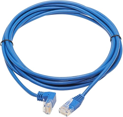 Miniatura 2 de Tripp Lite Cable Ethernet Cat6 en ángulo descendente, cable de conexión de red UTP delgado moldeado Gigabit, azul, 10 pies (N204-S10-BL-DN)
