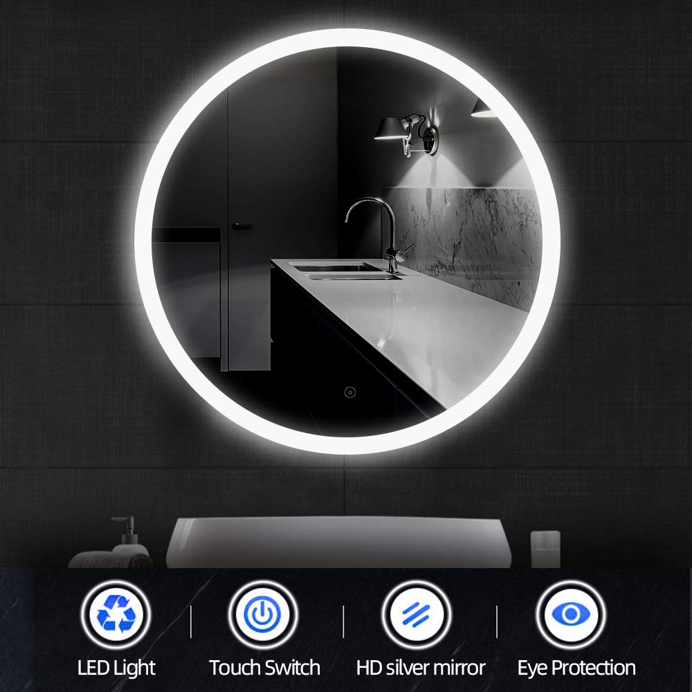 MAYMA 70 * 70cm Espejo Redondo De Baño con Iluminación LED Espejo Cosméticos De Pared Iluminación Iluminación Iluminación con Control De Pulverización,Espejo LED,Antiempañado(Blanco cálido)