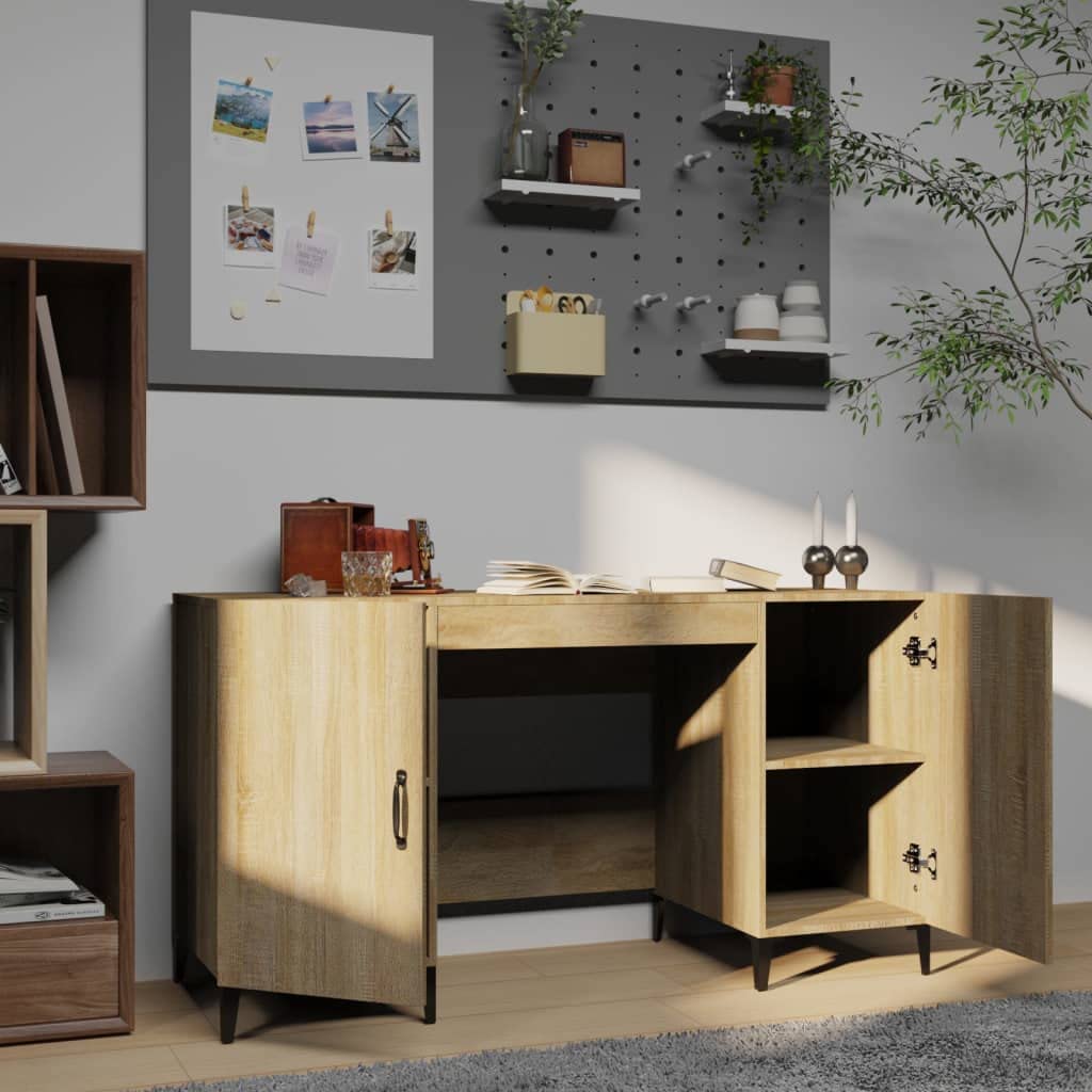 Scrivania in rovere Sonoma, 140 x 50 x 75 cm, con spazio e ripiano, stabile, per PC da lavoro, laptop, ufficio, gaming, segretaria, ergonomica, salvaspazio