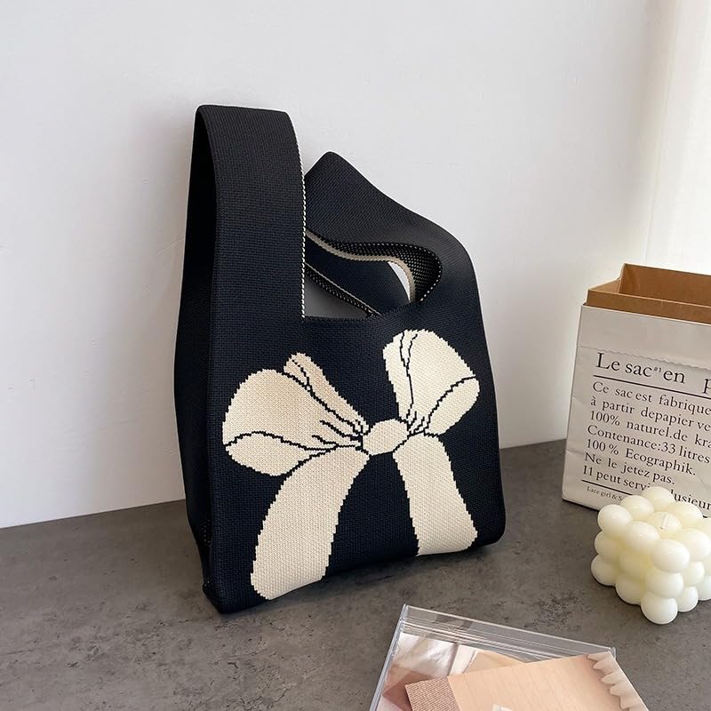 Image of Kawn Crochet Wrist Handbag for Women Wristlet Sleeve Knot Pouch Portable knitted breathable lightweight foldable Casual Small Purse Cute Tote Bag For Shopping, Dating, Travel