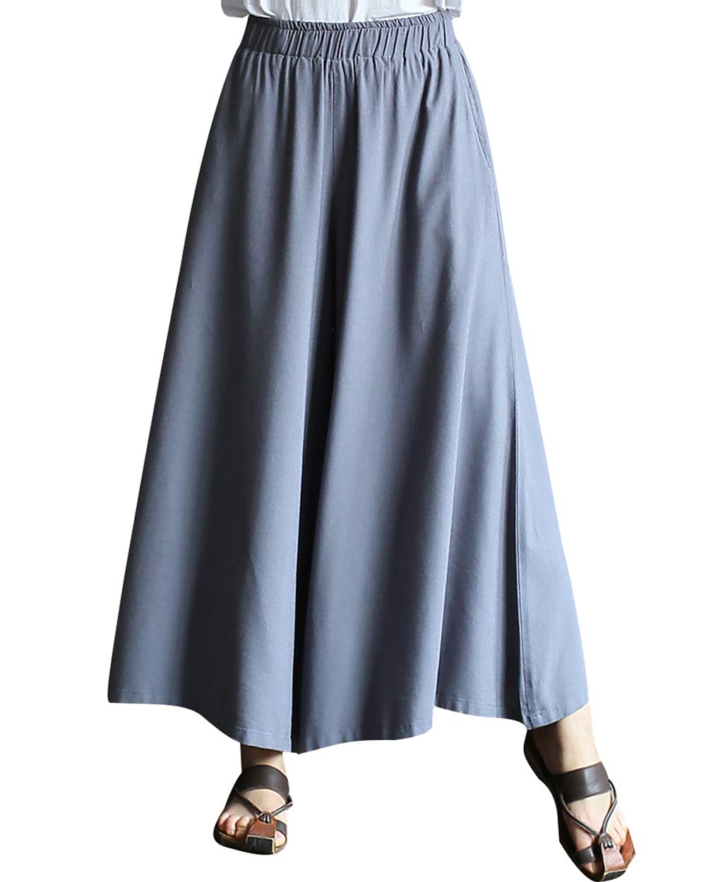 Womens Summer Elasticated Waist Casual Wide Leg Pants