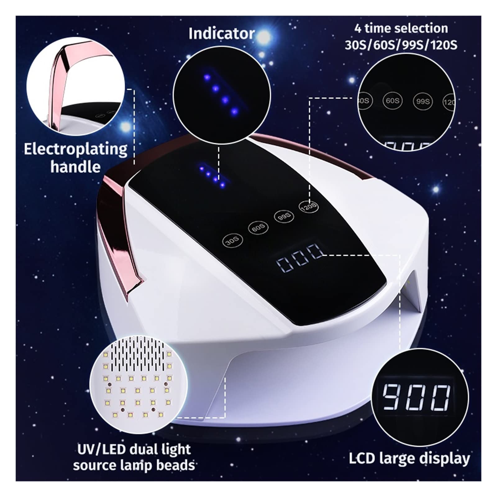 Lampara Uñas Semipermanentes, Lámpara de uñas LED UV Recargable inalámbrica con lámpara LED UV de 96 W Secador de uñas Manicura de Secado rápido Pedicura,para el hogar y el salón de uñas