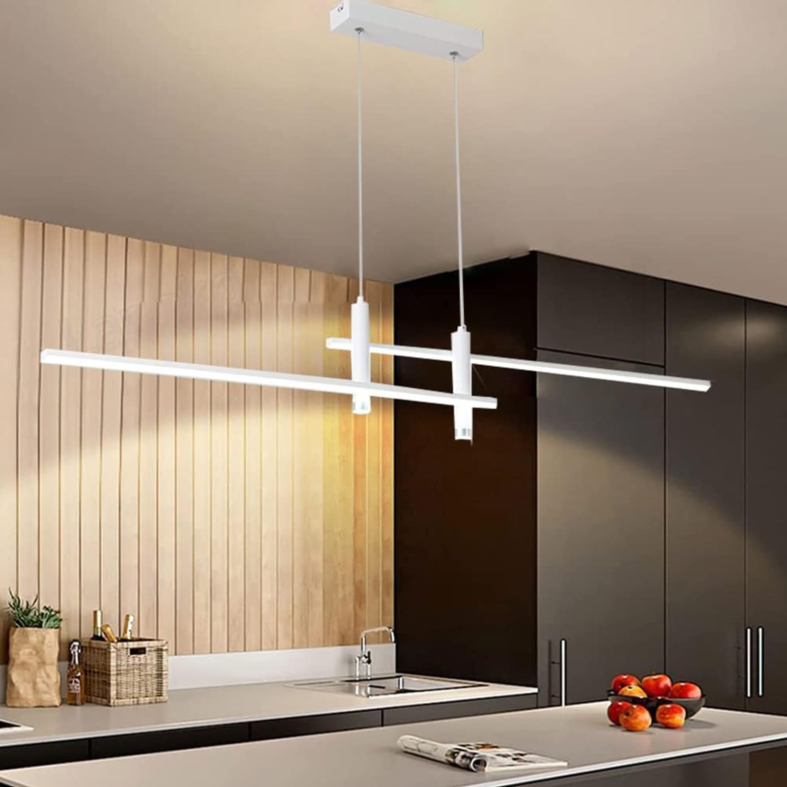 Nowoczesna lampa wisząca LED do jadalni i jadalni – ściemniana, regulacja wysokości za pomocą pilota zdalnego sterowania – lampa wisząca do kuchni, biura, salonu – żyrandol o liniowym