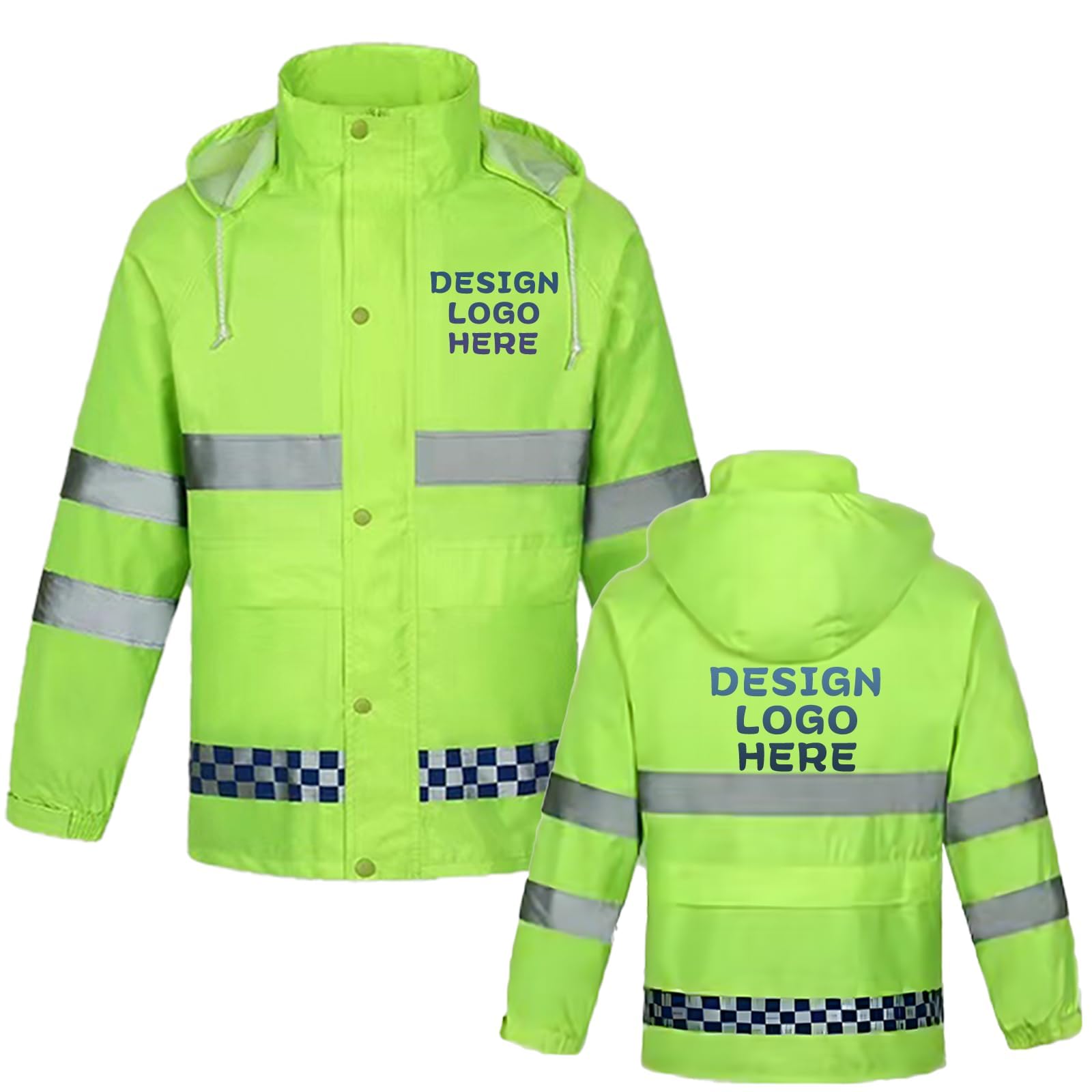Customized Your Name Men's Lightweight Hi Vis Reflective Protective Raincoat Waterproof with Pockets Safety Jacket