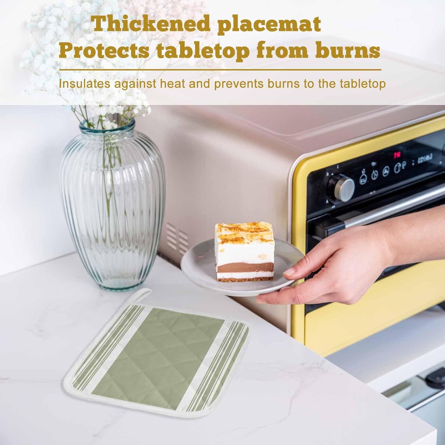 Sage Green Pot Holders for Kitchen Heat Insulation, Farmhouse Striped Vertical Art Modern Potholders Hot Pads with Hanging Loop, Washable Oven Mitts Pot Holder Trivet for Cooking Baking 5 Pack
