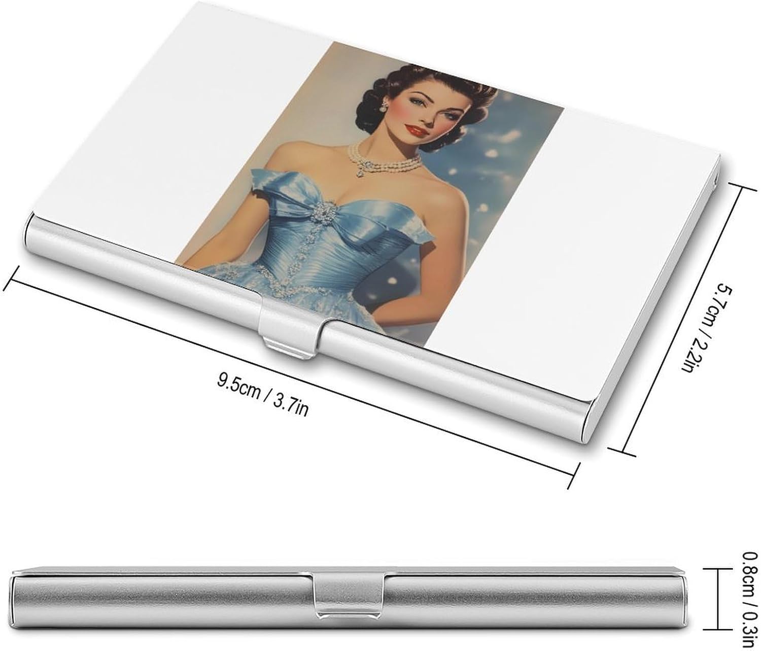 Vintage Women Magazine Blue Dress Slim Business Card Case for Men Women Pocket Metal Name Card Holder