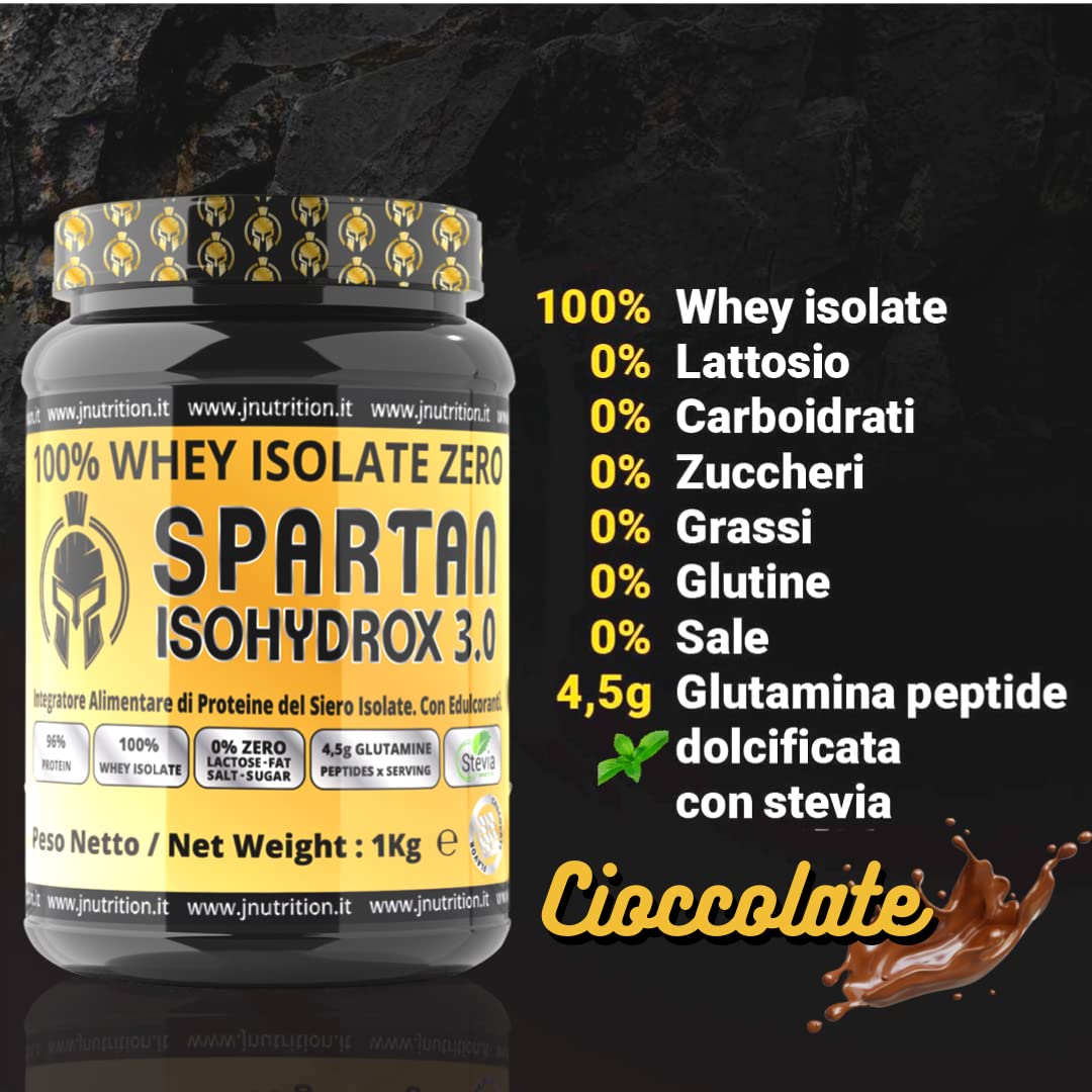 SPARTAN ISOHYDROX 3.0, Proteine Isolate, 96% Proteine Pure, senza Zucchero, senza Lattosio, senza Carboidrati, senza Glutine o Grassi (1 kg, Cioccolato)