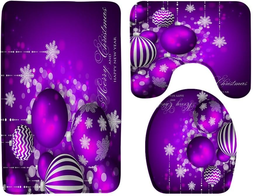 3 Piece Christmas Bath Mat Set Red Black Buffalo Plaid White Snowflake Rustic Vintage Farmhouse Winter Holiday Bathroom 17.8"x29.5" Doormat Rugs, Toilet Seat Cover, U-Shaped and Floor Mat