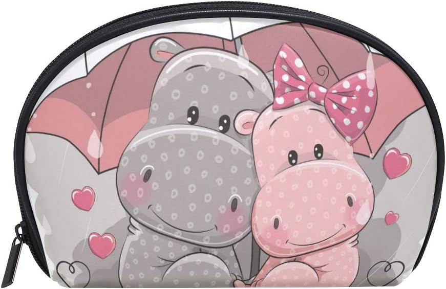 cosmetic bag with two hippos printed on the side