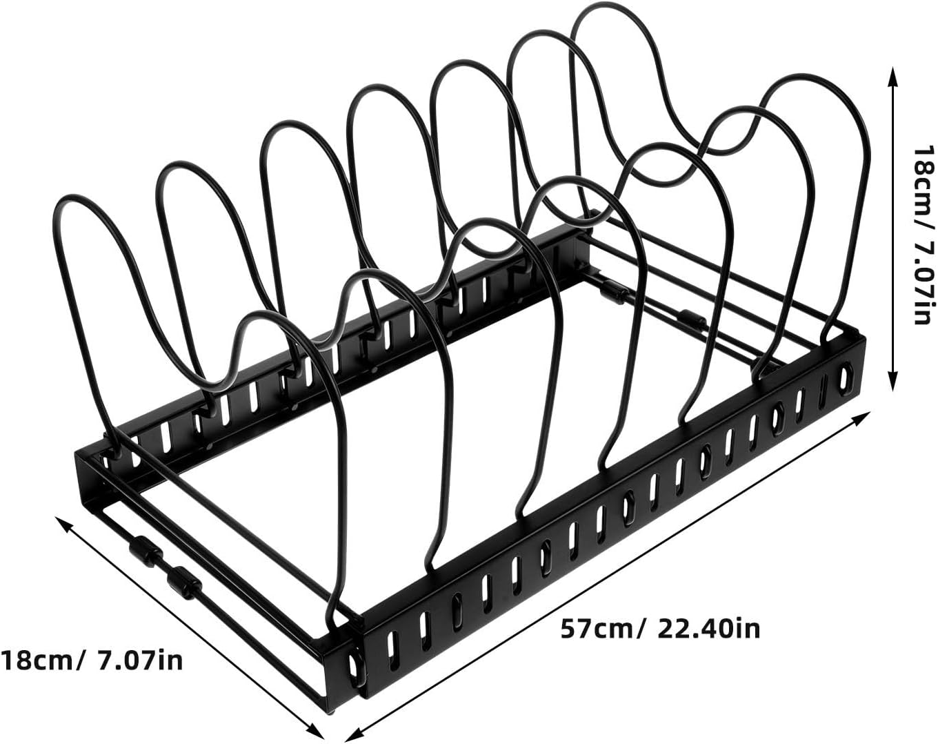 Angoily Adjustable Pot and Pan Organizer for Cabinet with Expandable Compartments and Lid Holder Rack for Kitchen Cookware Storage