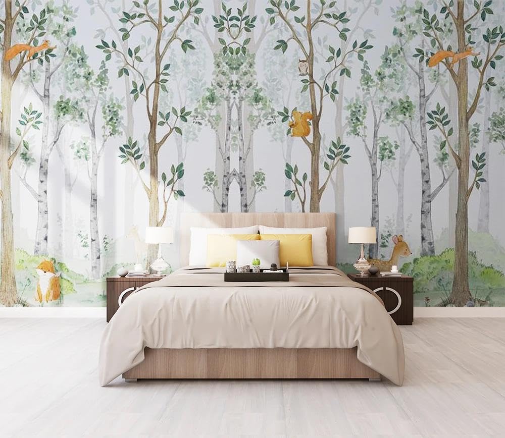 Papier peint bois animaux 3D lavable pour décoration maison