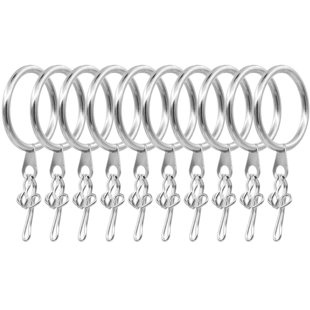 Lamure Silver 40 Pack 30Mm Inner Diameter Metal Curtain Rings With Eyelets And 100 Pack Metal Curtain Header Tape Drapery Hooks,