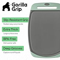 Vista 2 de Gorilla Grip - Tabla de cortar extragrande, mango de fácil agarre, surcos para jugos, antideslizante y gruesa. Apta para lavavajillas, no porosa