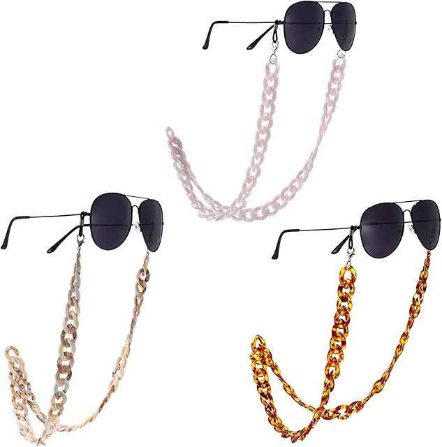 Xinzistar 3 Pcs Glasses Chain for Women, Spectacles Cord Sunglasses Strap Adjustable Glasses Chain Neck Straps, Glasses Cord Chain Non-Slip Glasses Chain & Lanyard (Light Grey, Light Brown, Leopard)