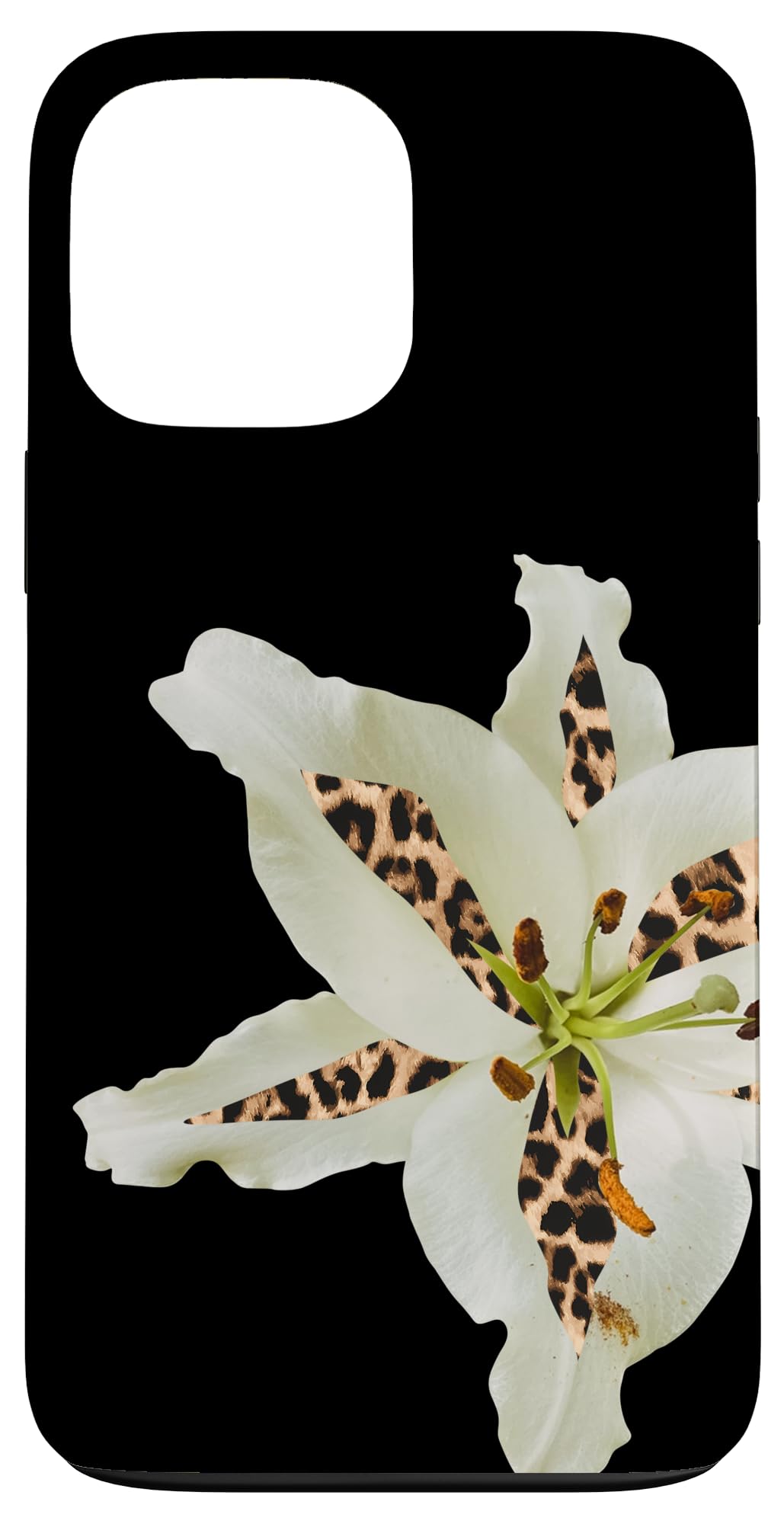 White Lily Leopard Print Petal Cheetah Black Print Case for iPhone 13 Pro Max