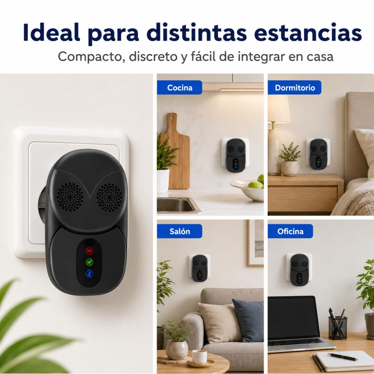 Antimosquitos Electrico Enchufe Pack 4 , Repelente Ultrasonico para Interior, Repelente Mosquitos Eléctrico y Enchufe Anti Insectos para Hogar, Anti Cucarachas, Hormigas, Moscas y Ratones Sin Químicos