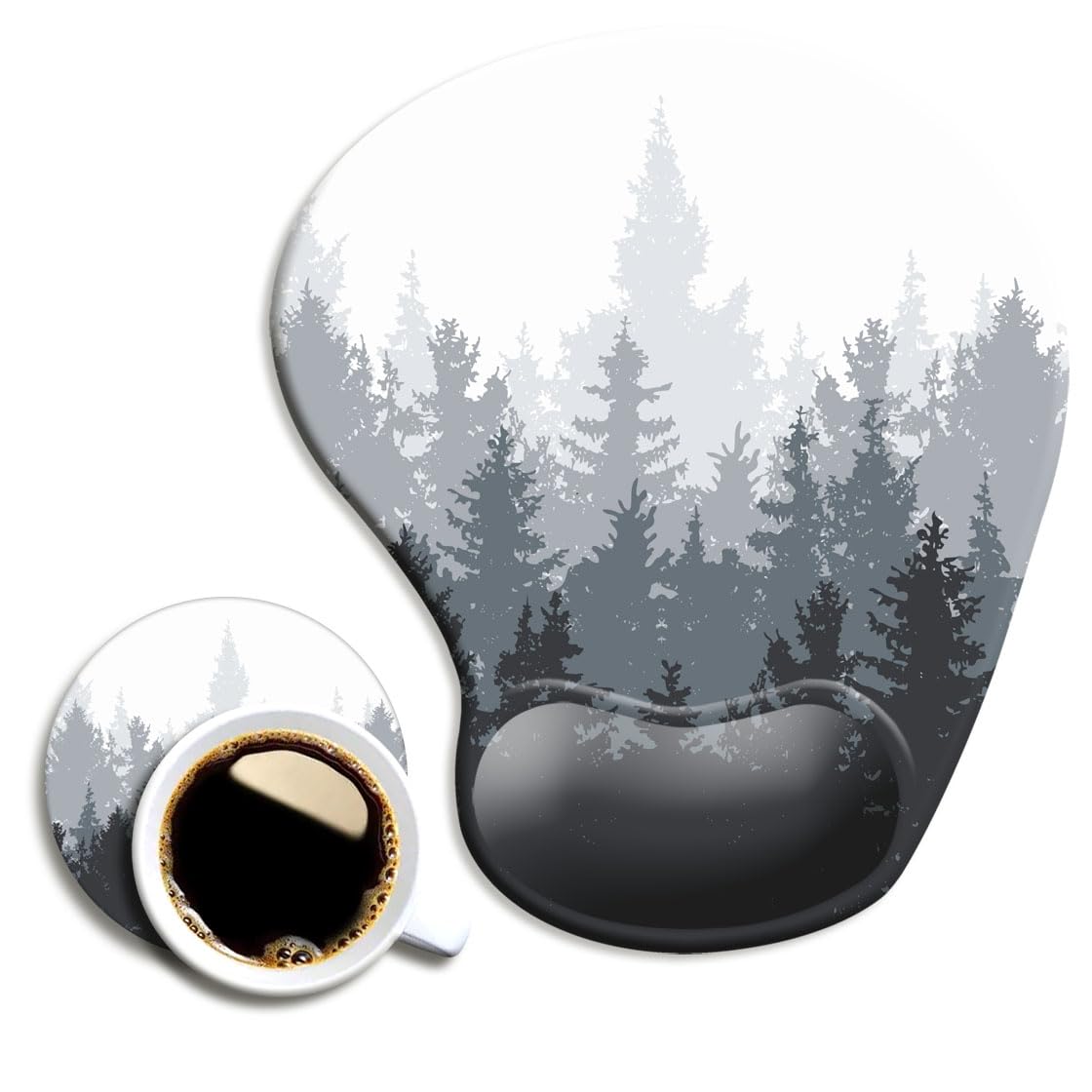 Ergonomic Mouse Pad with Wrist Support and Coaster,Mouse Pads with Non-Slip PU Base for Home Office Working Studying Easy Typing & Pain Relief Forest