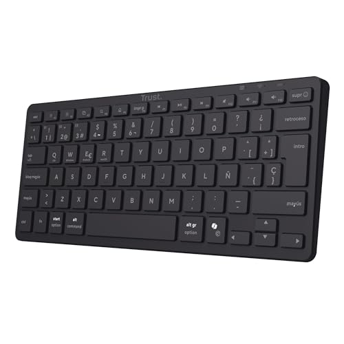 Trust Vira Teclado Inalámbrico Bluetooth QWERTY Español, Teclado Multidispositivo Recargable Compacto, Teclas de Perfil Bajo, 10m Alcance para PC Ordenador Windows iOS iPadOS macOS Android, Negro