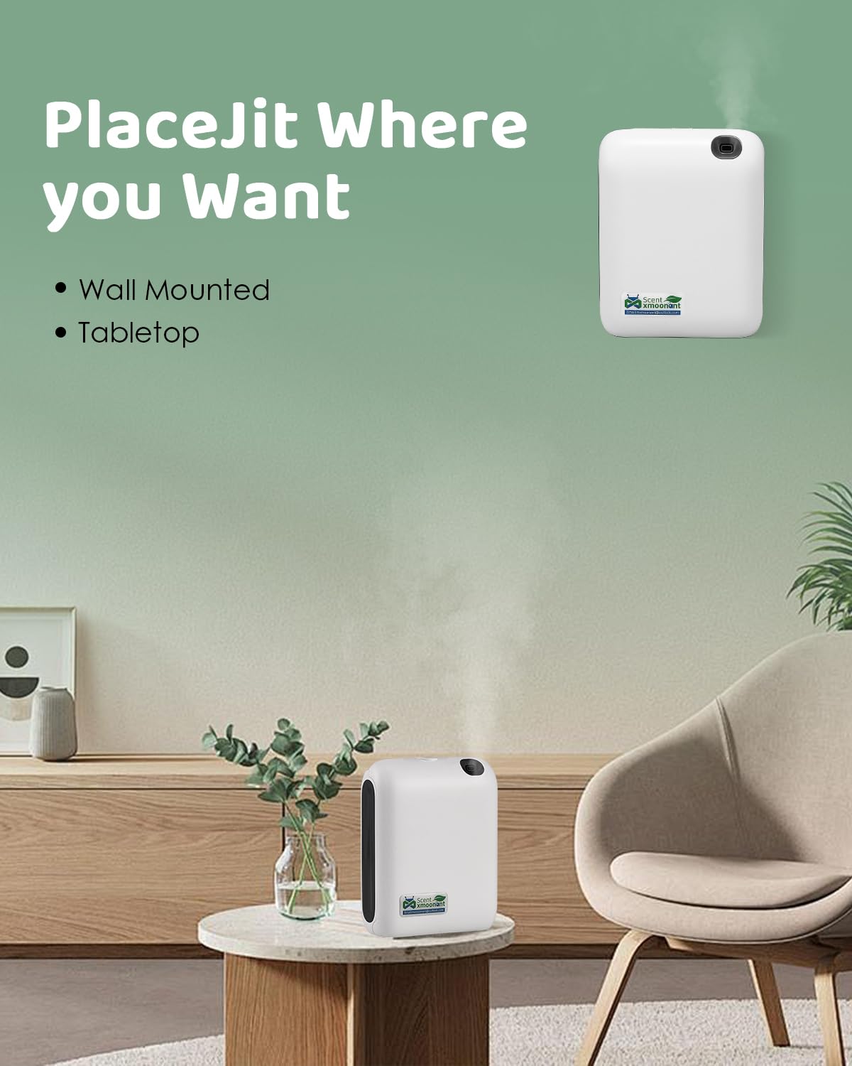 Mxmoonant Diffusore di Oli Essenziali senza Acqua con Nebbia Fredda, Copertura 60-100㎡, Bottiglia di Olio da 200ml, da Parete, App Control&Timer, per Grandi Ambienti, Casa, Ufficio, Negozio