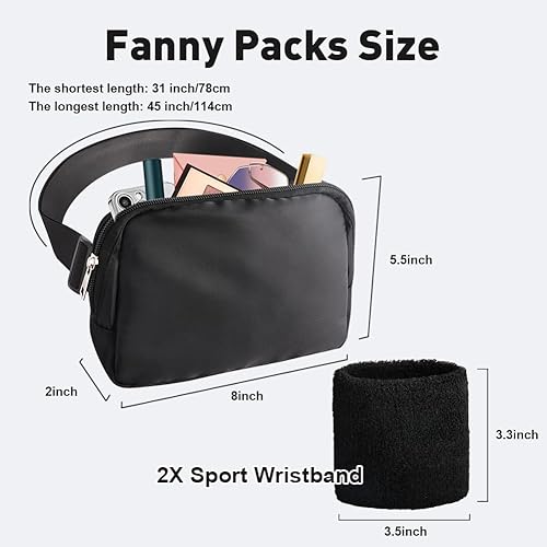 Miniatura 2 de Riñoneras cruzadas para mujeres y hombres, bolsa pequeña para cinturón con correa extensora ajustable, impermeable, con 2 muñequeras para el sudor