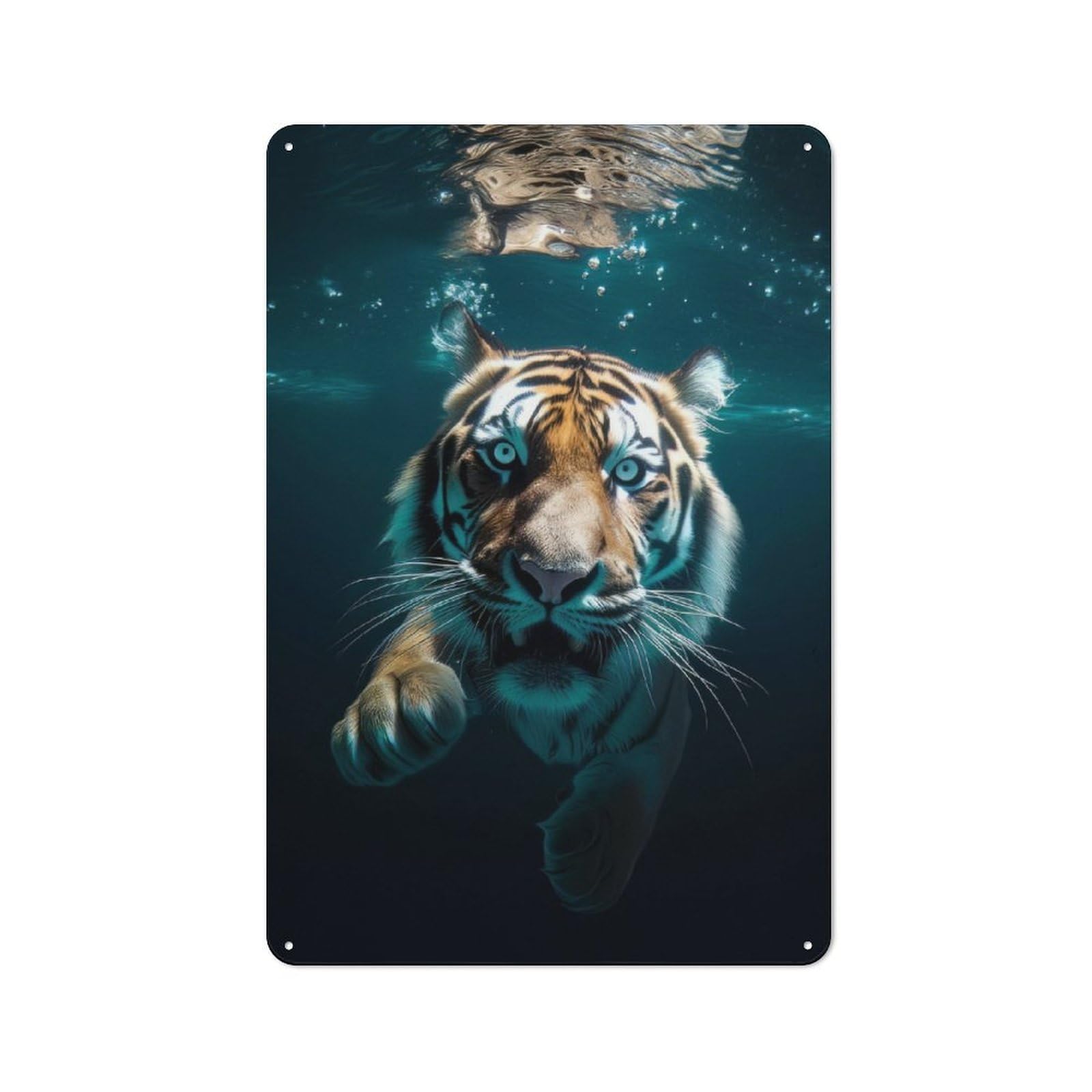 Junmoney Diving Tiger In Blue Water Retro Printed Metal Sign 30X20cm For Living Room Wall, Wall Decor For People Reorganising Living Room