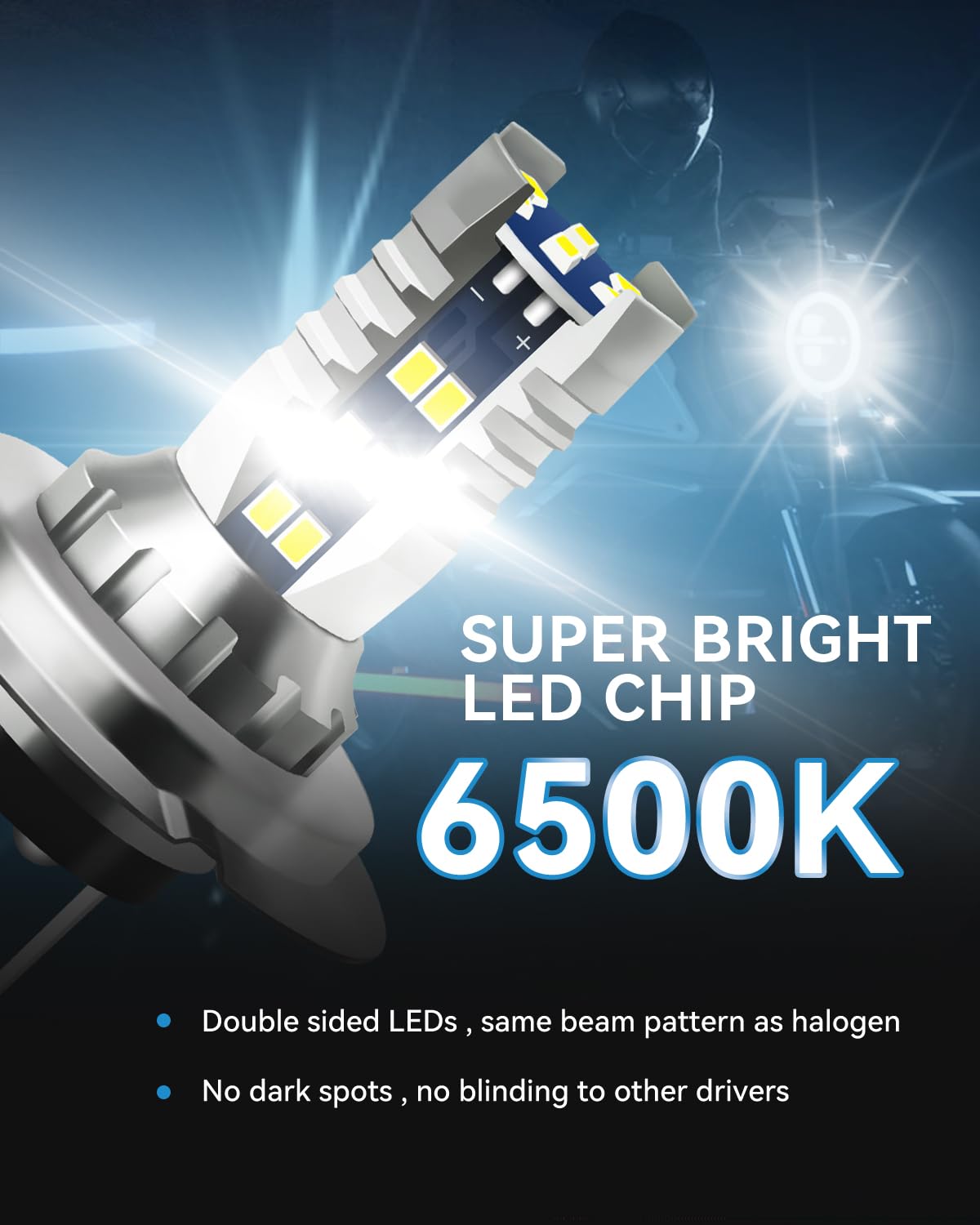 Keiurot - Bombilla LED H7, motocicleta de 12 V LED de coche, faro para motocicleta, faros 6500 K, 30 SMD 2016 LED, chips, color blanco