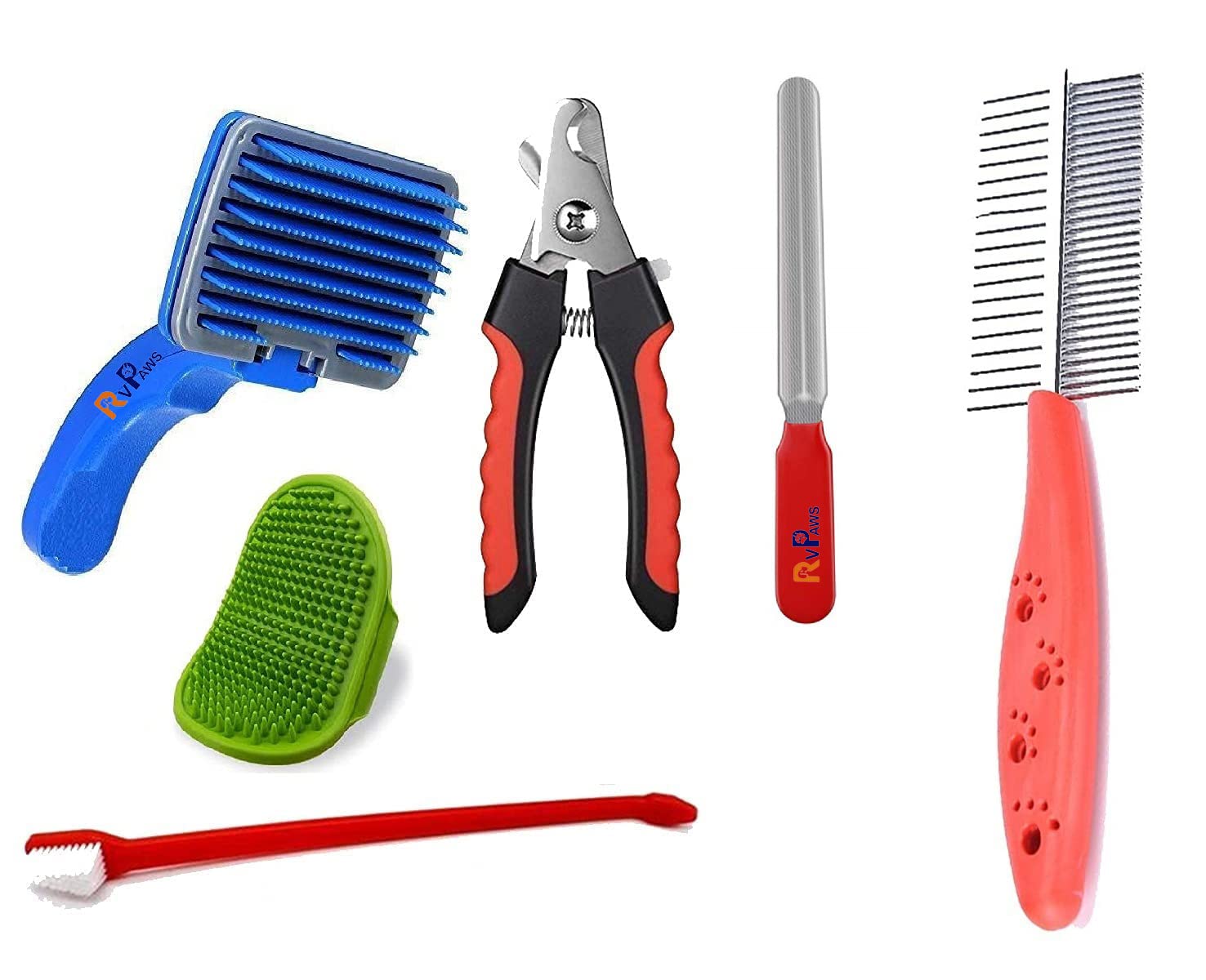 RvPaws 6 in 1 Dog Grooming Kit Bath Brush| | Toothbrush | Double Side Comb | Nail Cutter Small | Nail Grinder | Pet Spa Kit (B09SCV32T3) Amazon Price History, Amazon Price Tracker